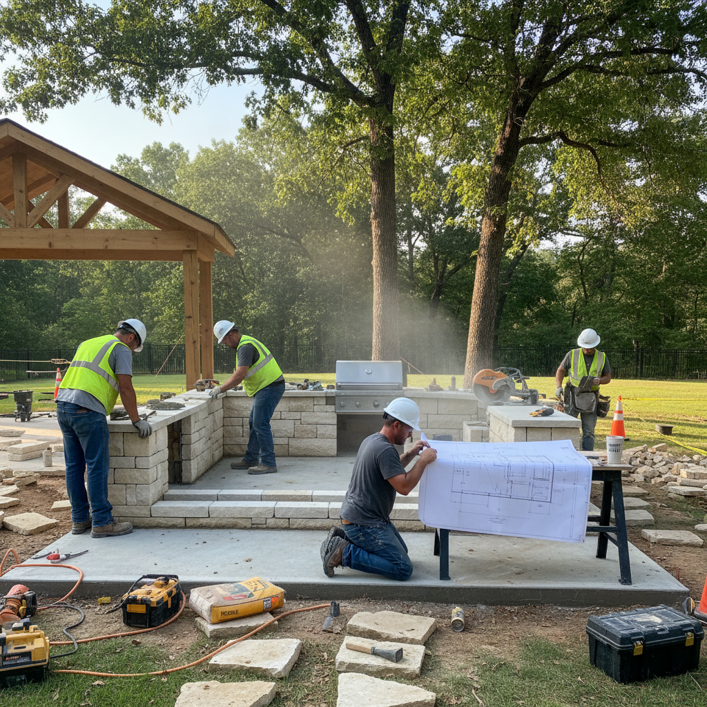 Huntsville outdoor kitchen installation in progress by licensed contractor